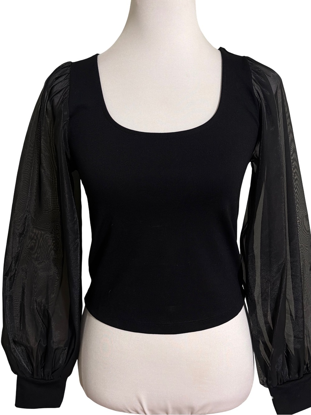 LOFT Black Scoop Neck Top Puff Sleeve